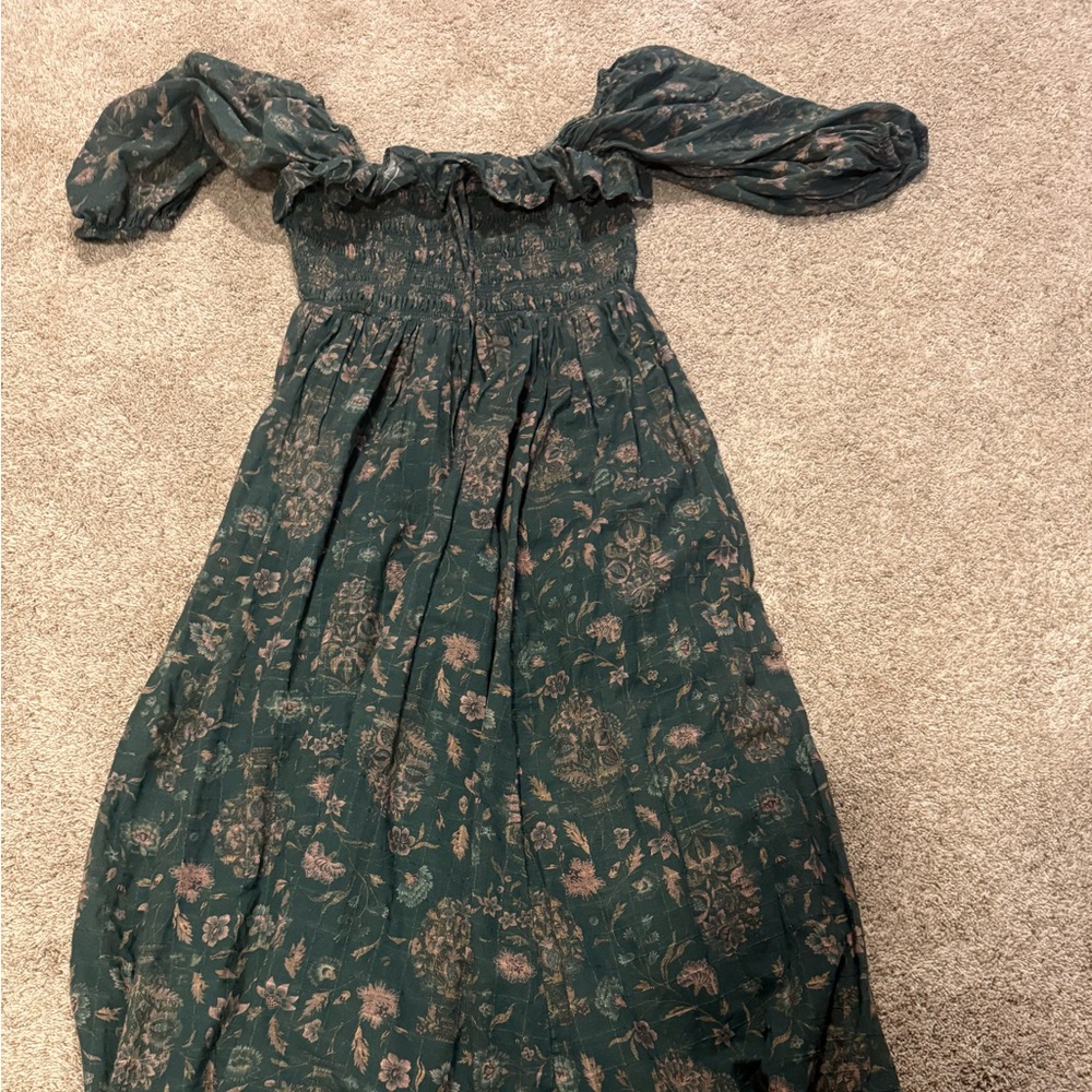 Free People Teal Green Floral Off-Shoulder Maxi Dress